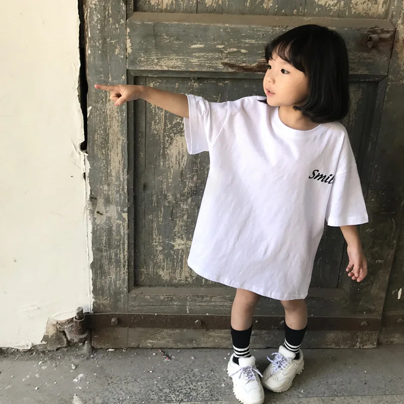 Item de Verão Camiseta com Grande Novo Menina Longa Sorriso Design 2020 3 2019 novo item de verão menina longa