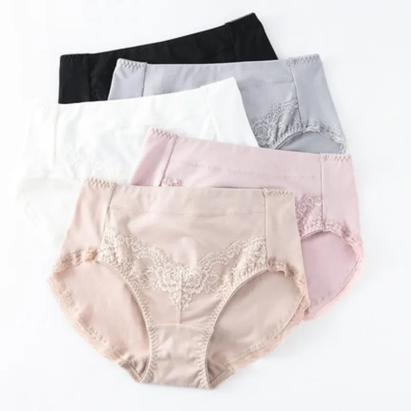 

RUIN 3PCS High waist ladies panties women cotton briefs modal cotton fabric lace side solid color pants