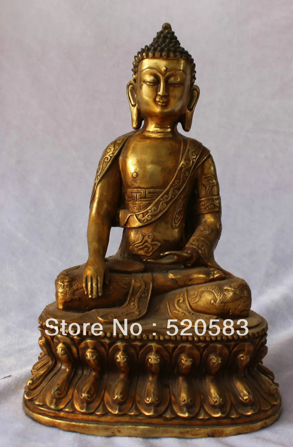 

free 11" Marked Chinese Tibetan Buddhism Bronze Gilt Shakyamuni Buddha Dragon Statue fast