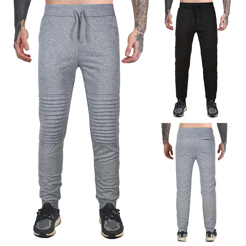 New Autumn Casual Sportswear Pants Fashion Elastic Male Trousers gray Jogger Pants Solid Pleated Design Outdoors Male Jogger