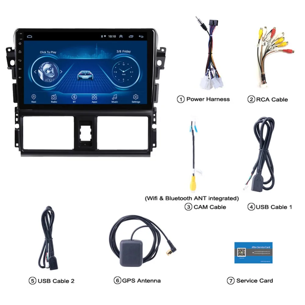 Excellent Super Slim Touch Screen Android 8.1 radio GPS Navigation for toyota yaris vios 2014 headunit tablets Stereo Multimedia Bluetooth 1