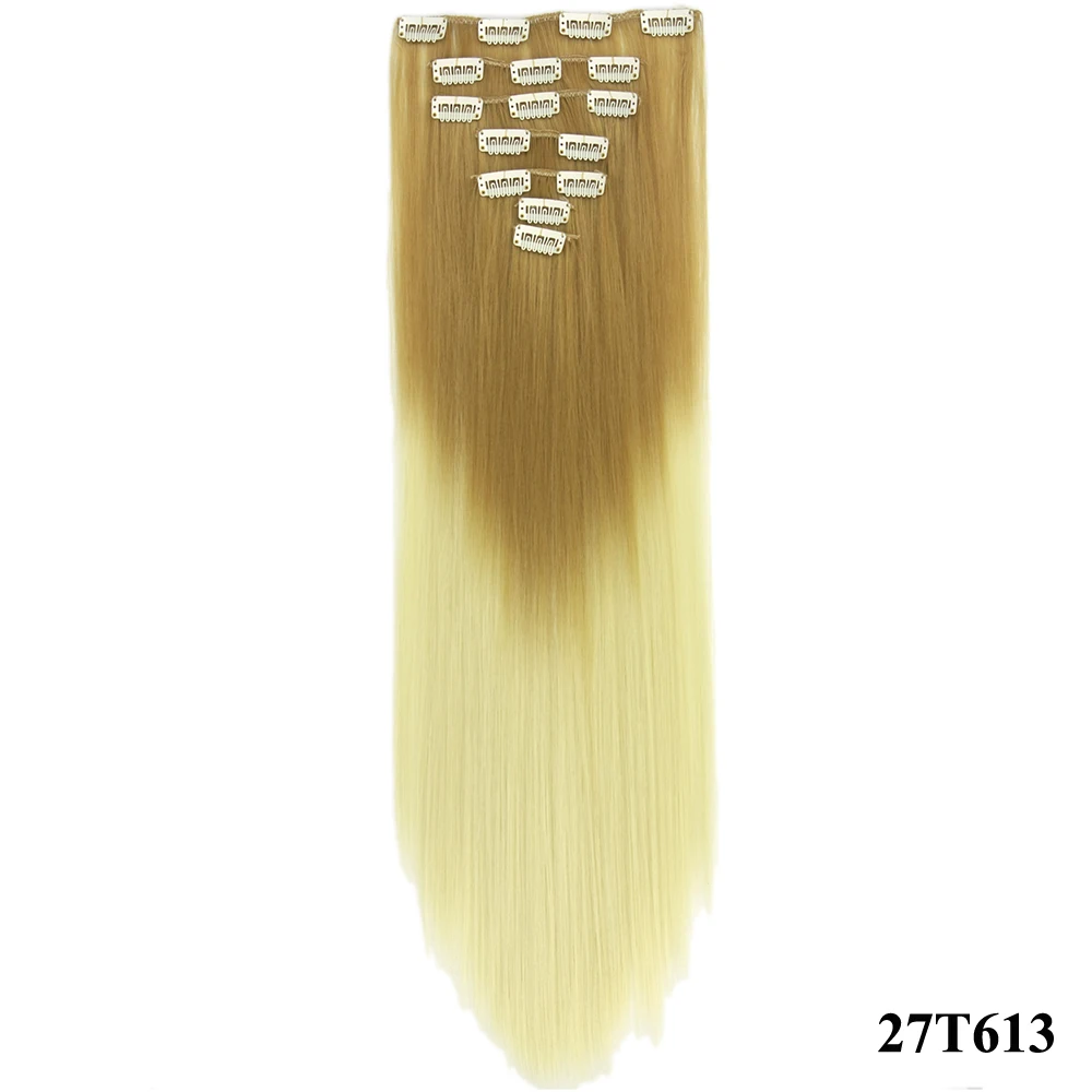 Soowee 7 шт./компл. 16 клипов длинные прямые светлые серые волосы штук синтетический утюжок для волос наращивание волос клип в полной головке - Цвет: 1B #/27 #