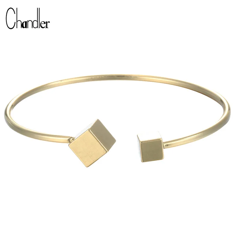 2017 Brand New Design Double Cube Open Cuff Bangles  Plated Women Bracelet Fashion Luxury High Quality Jewelry Drop Shipping