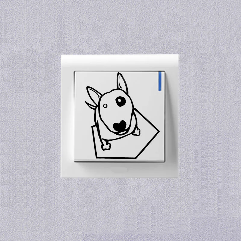 Bull Terrier Cute Cartoon Decorative Decals Fashion Pet Dog Switch Sticker Wall 2SS0785 | Дом и сад