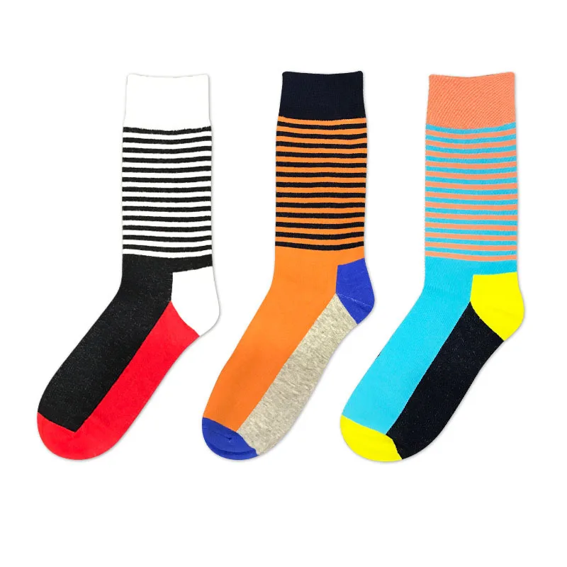 

5Pairs EUR39-44 autumn winter men socks fashion creative cotton socks male colorful stripe geometry patterns socks