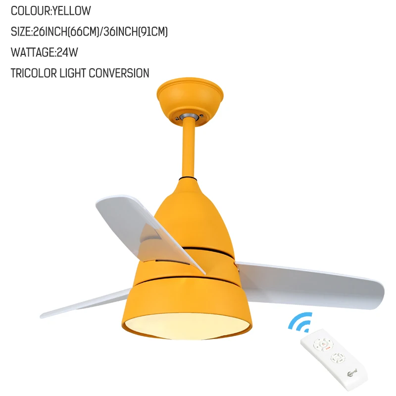 220 В потолочный вентилятор, светильник, энергосберегающий и экологичный светильник, 24 Вт потолочный вентилятор, трехцветный потолочный светильник для гостиной - Цвет лезвия: yellow