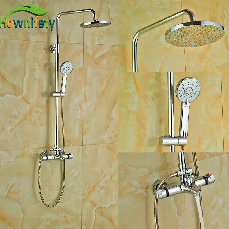 

Creative Design Chrome Finish Shower Bath 8-inch Rainfall Shower Set With Hand Shower Thermostatic Faucet Mixer Wall Mounted