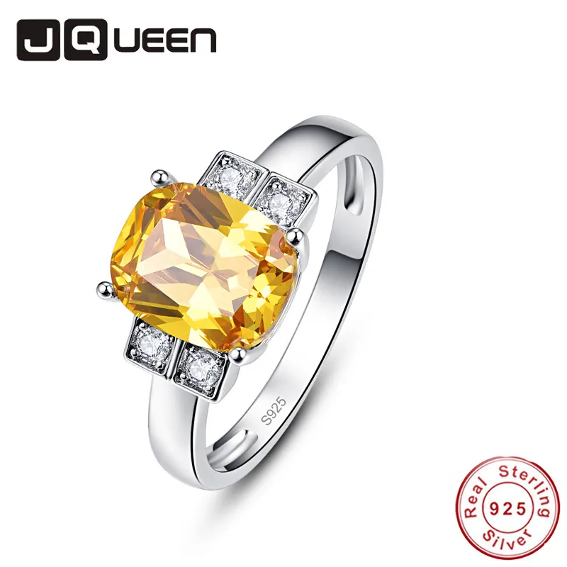 JQUEEN Одежда высшего качества обручальные S925 стерлингов Серебряные кольца для женщины натуральный желтый камень прямоугольное кольцо