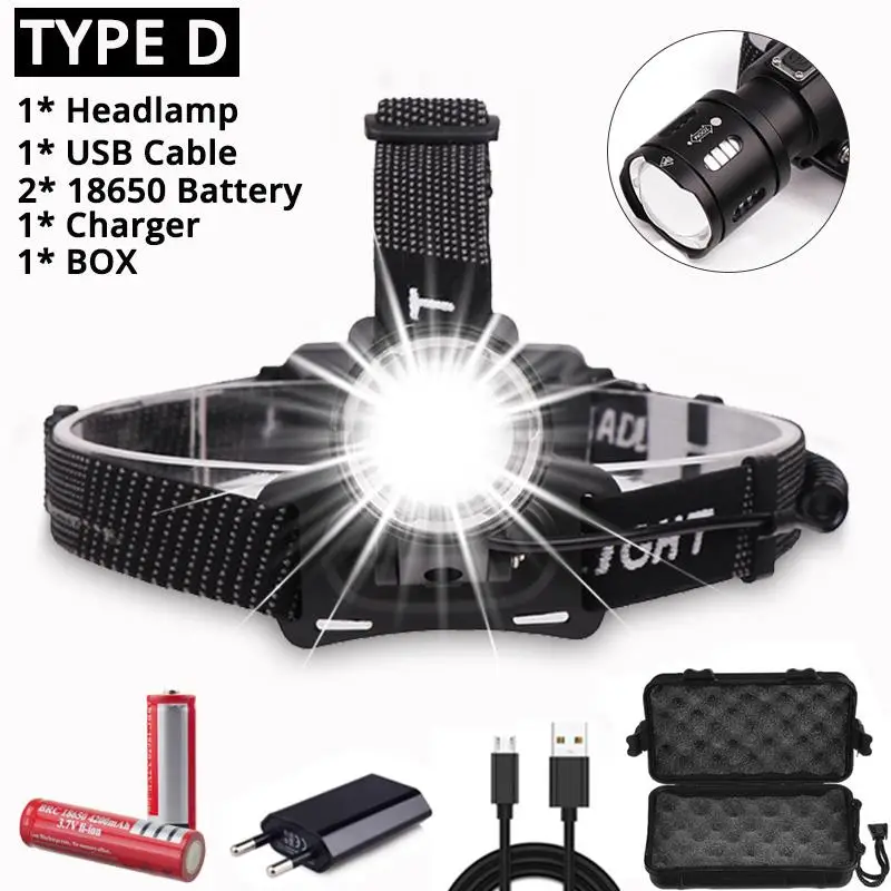D XHP50/XP-L-V6 светодиодный налобный фонарь, мощный налобный фонарь, масштабируемый налобный фонарь, регулируемый налобный фонарь, яркий налобный фонарь для кемпинга - Испускаемый цвет: D