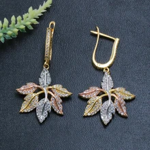 Lanyika, модные ювелирные изделия, роскошные яркие серьги в виде листьев, серьги-гвоздики, микро проложенный циркон, для девушек, для помолвки, вечерние, популярные серьги, лучший подарок