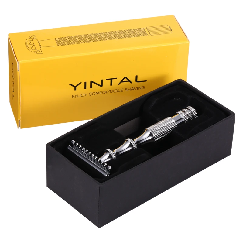 YINTAL, Классическая Безопасная бритва с короткими ручками, двойная кромка, Мужская бритва с сеткой, противоскользящая ручка с направляемым гребнем