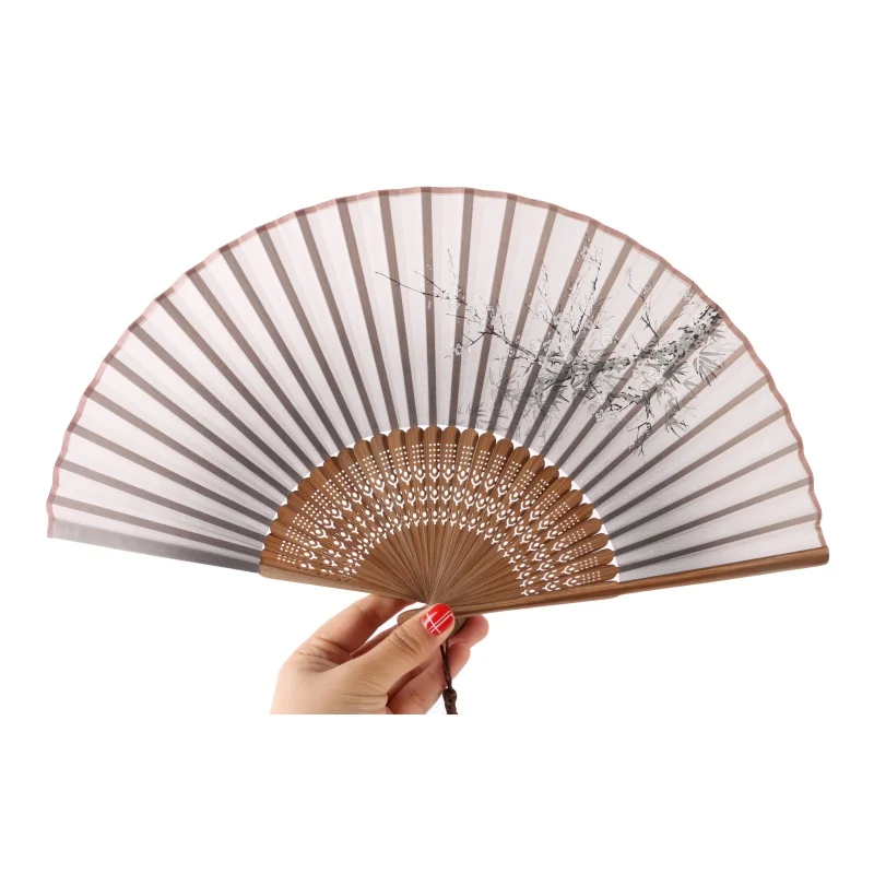 Кружева бамбука ручной складной вентиляторы белая слива цветочный узор вентиляторы для девочек женщин H1 - Цвет: Серый