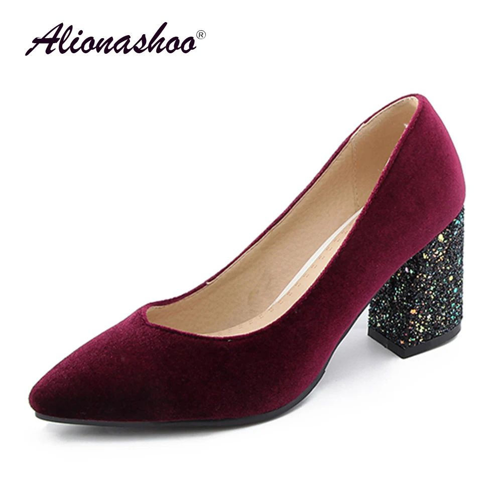 Black Pompes wine Chaussures Flock Profonde Talon Dames Grandes green De Mariage Peu Femmes Vin Carré Tailles Pour Noir Rouge Pointu Concise Bout RqHqPwA