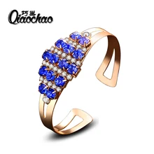 Luxury Letter blue Crystal Bangles Famous Design Rhinestone Arm Cuff Bracelets Women Bijoux Fashion Jewelry Gift