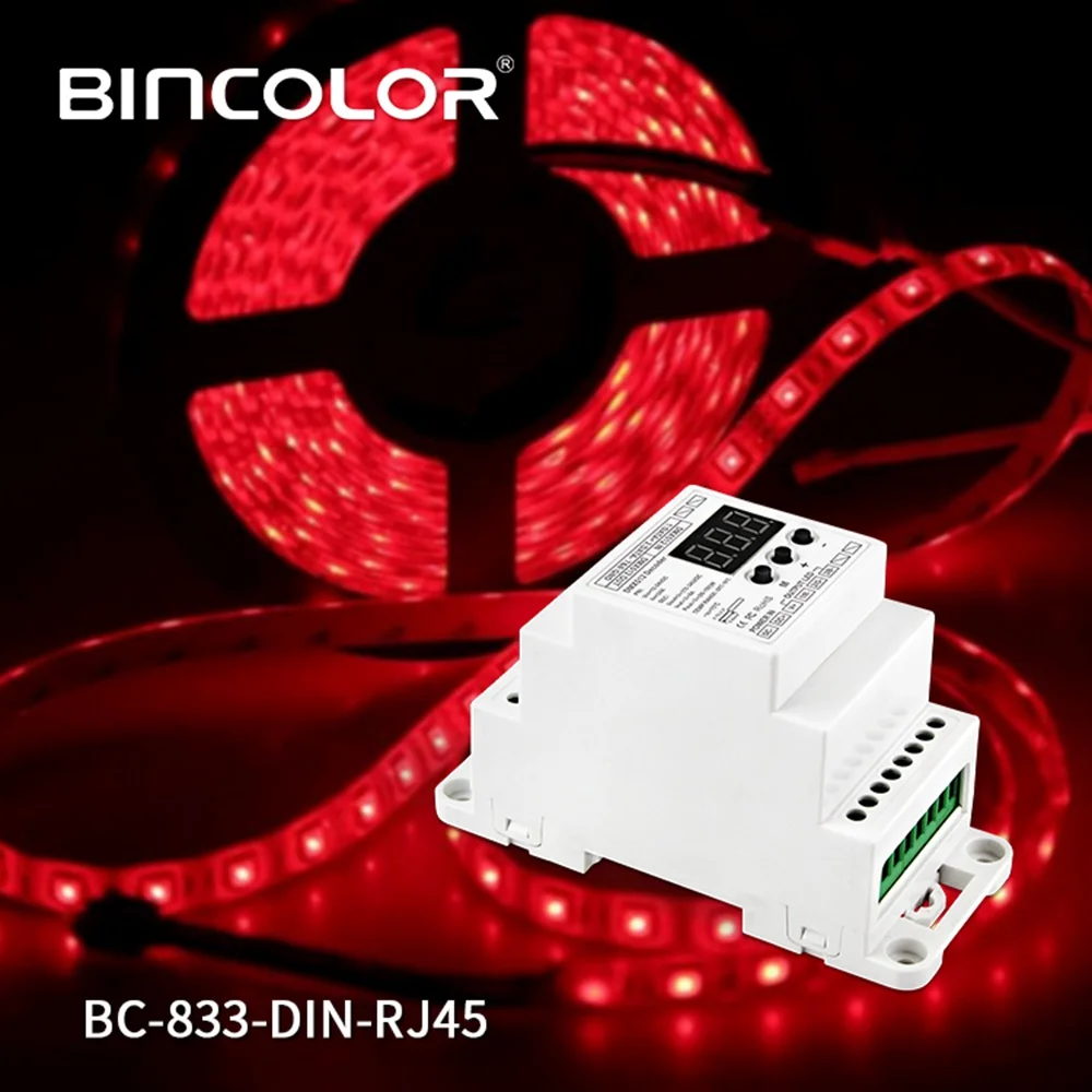 Din-рейка 3CH постоянное напряжение DMX512/1990 Декодер контроллер для светодиодной ленты Лампа BC-833-DIN-RJ45 DC12-24V вход 8A* 3CH выход