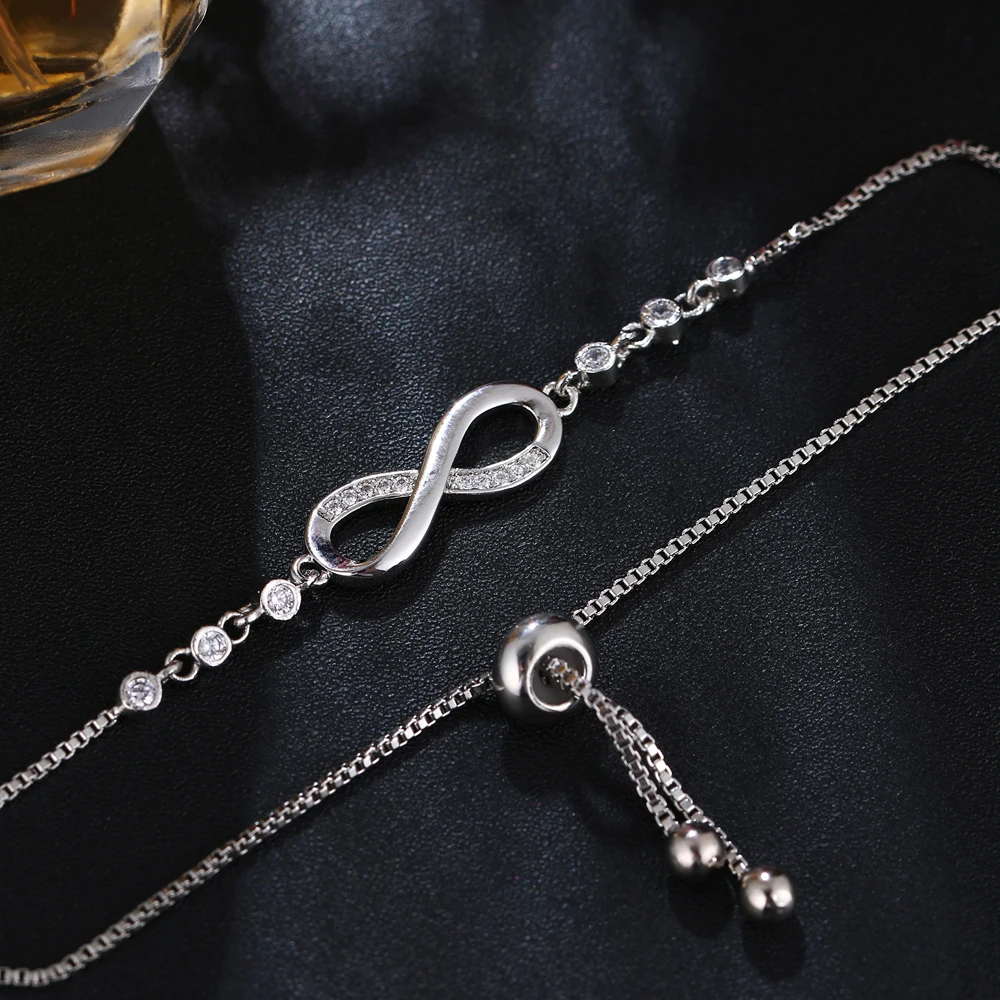IPARAM роскошный хрустальный браслет серебристый цвет регулируемый браслеты с кулоном в форме бесконечности для женщин модные ювелирные изделия Новинка