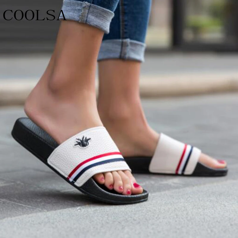 COOLSA/мужские летние пляжные сланцы в полоску, уличные однотонные шлепанцы с животными, сандалии на плоской подошве, мужские шлепанцы, черные и белые парные Тапочки