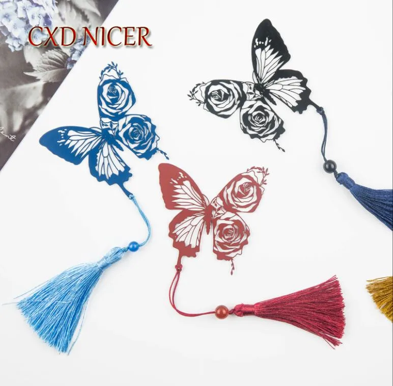 

Chinese Style Metal Bookmark Butterfly Rose Stainless Steel Bookmarks For Books Stationery Store Cultural Gift Book Marker 2895