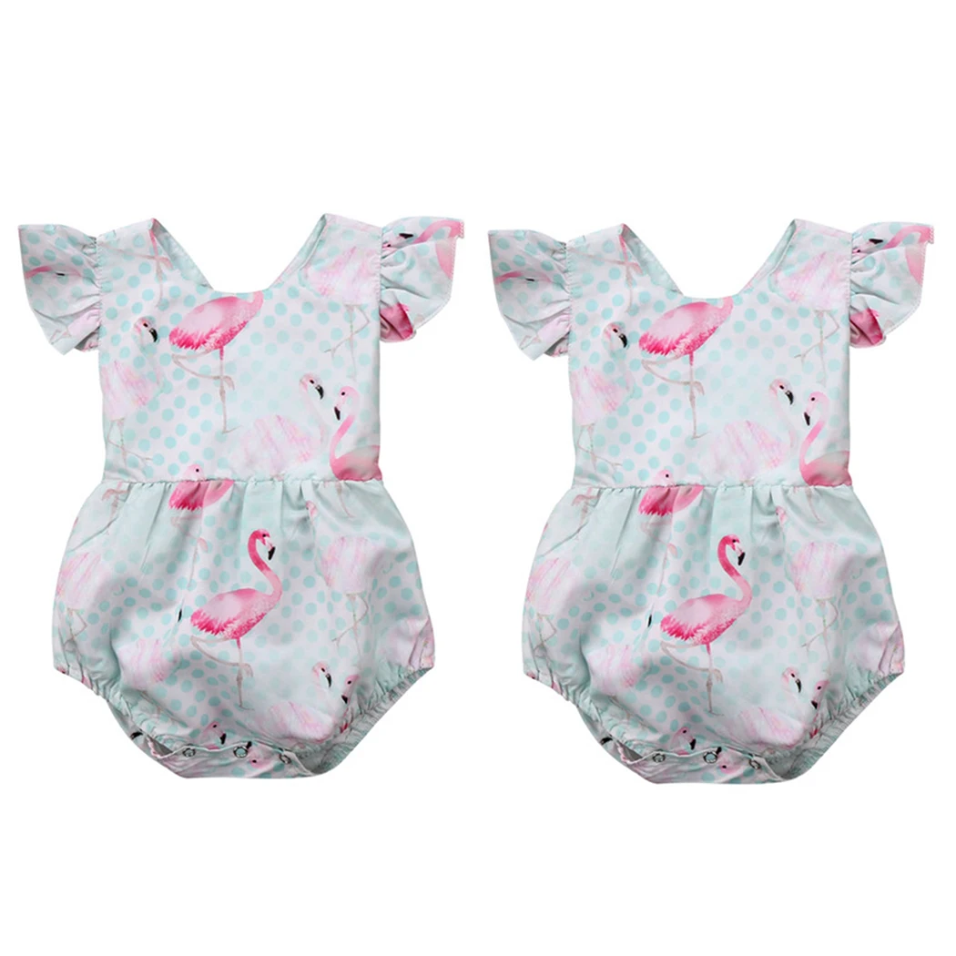 Одежда для новорожденных маленьких девочек clothingsleeveless оборками Фламинго горошек