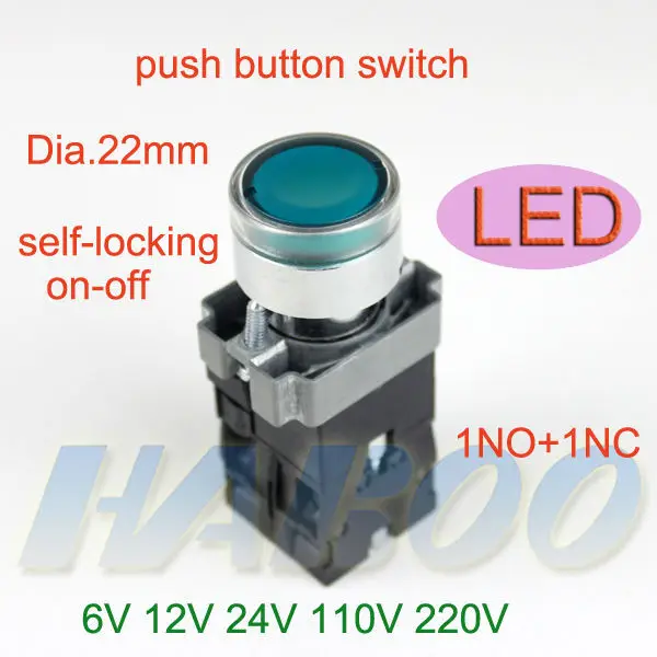 

5pcs/lot HABOO 22mm series illuminated push button switch lighting switch flat head 24V 220V