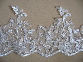 

High Quality African French Silver Cord Lace, Embroidered Lace Trim, 23.5cm wide Flower Lace Ribbon