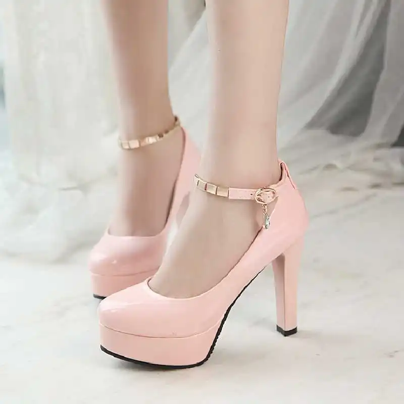 

Sexy Women Party Pumps Thin Heels Round Toe Rhinestone Buckles For Elegent Ladies High Heel Platform Shoes Large Size 32-43