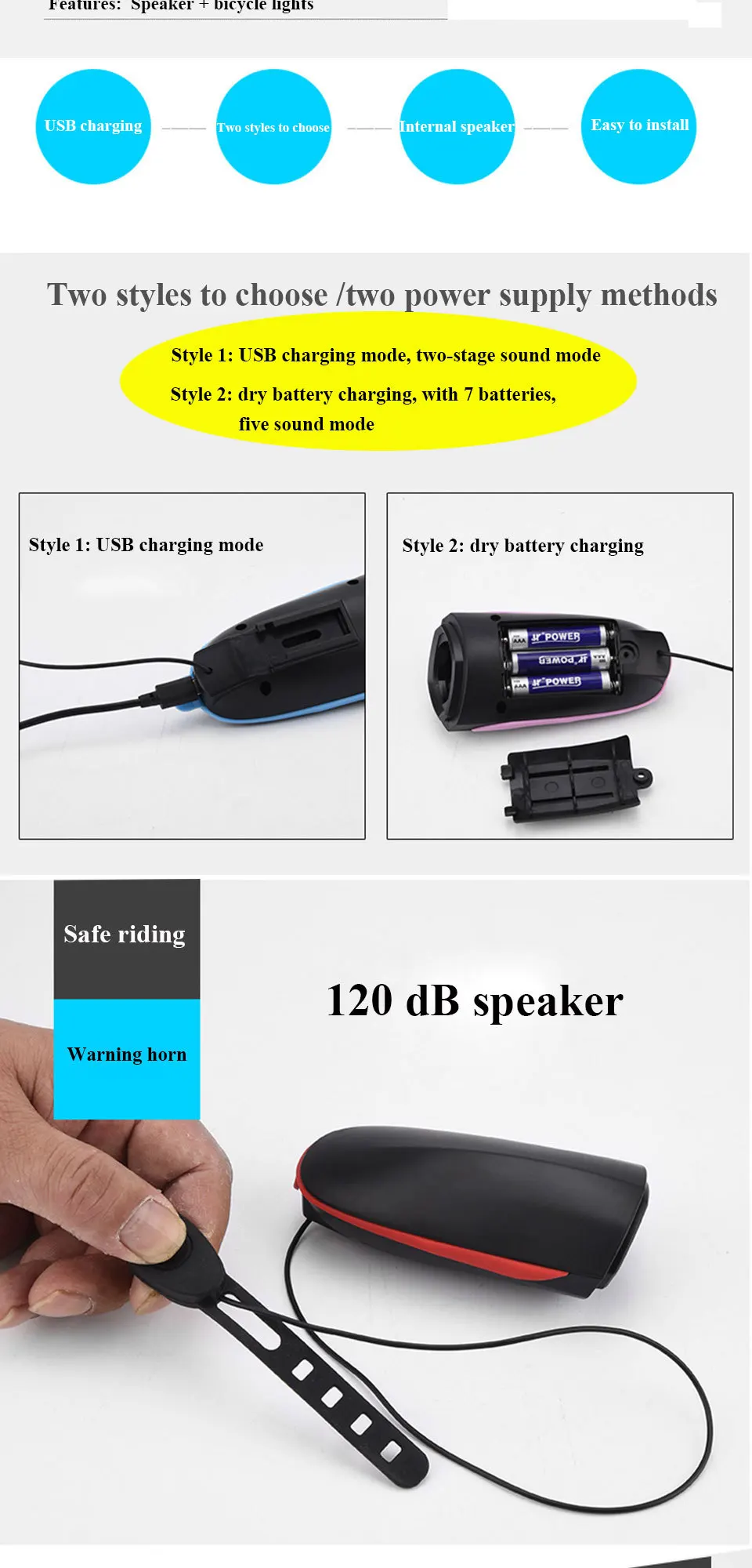 Flash Deal ALTRUISM Front Handlebar Bike Light Mountain Bicycle Light Headlights Light Flashlight USB Charging Live Horn Bell R 1