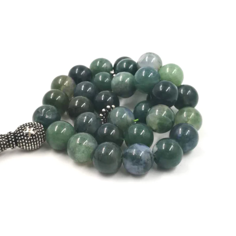 Природные водные Агаты четки камень Tasbih ислам 33 66 99 бусины стиль зеленый человек молитва бусины