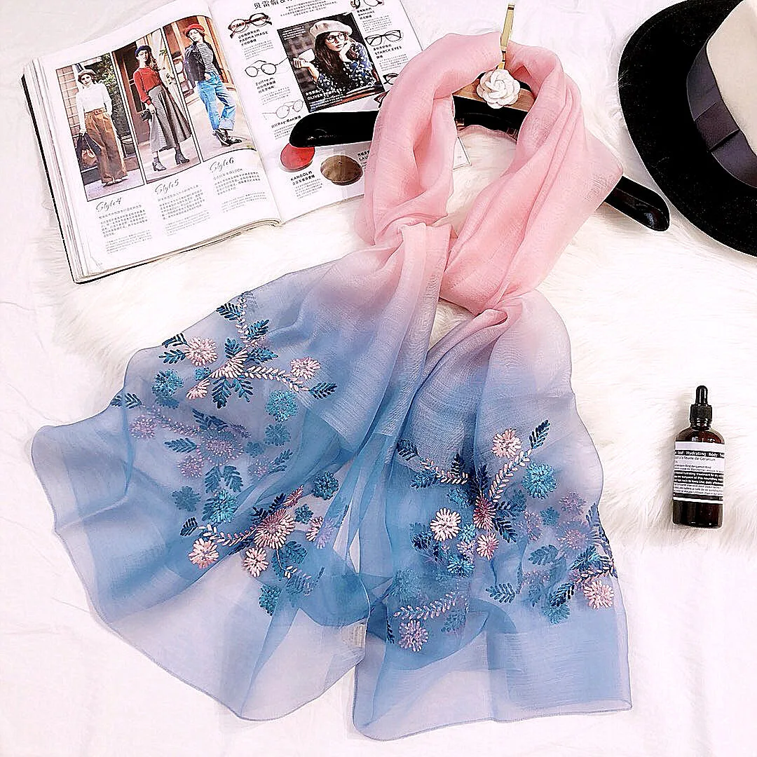 

New thin silk scarf for autumn 2019,Ethnic wind shawl with silk embroidered scarf as a top-grade gift for women