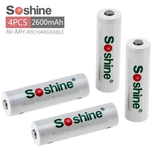 Soshine 1,2 V 2600 mAh AA recargables NI-MH batería recargable AA pilas recargables baja auto-descarga con caso