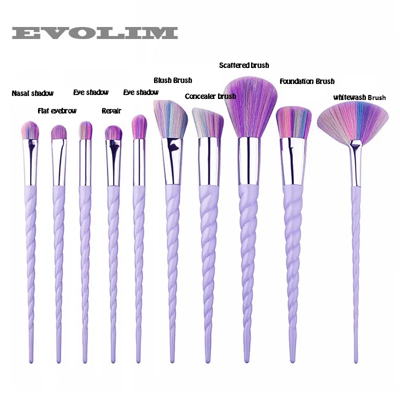 EVOLIM Pro 10 шт. макияж кисти в комплекте набор Единорог ручка форма бровей для