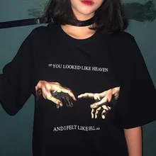 PUDO-JBH, 1 шт., черная футболка, летняя женская футболка, вы выглядите как небеса, и я ощущал себя адским микаеланжело, последнее решение рук