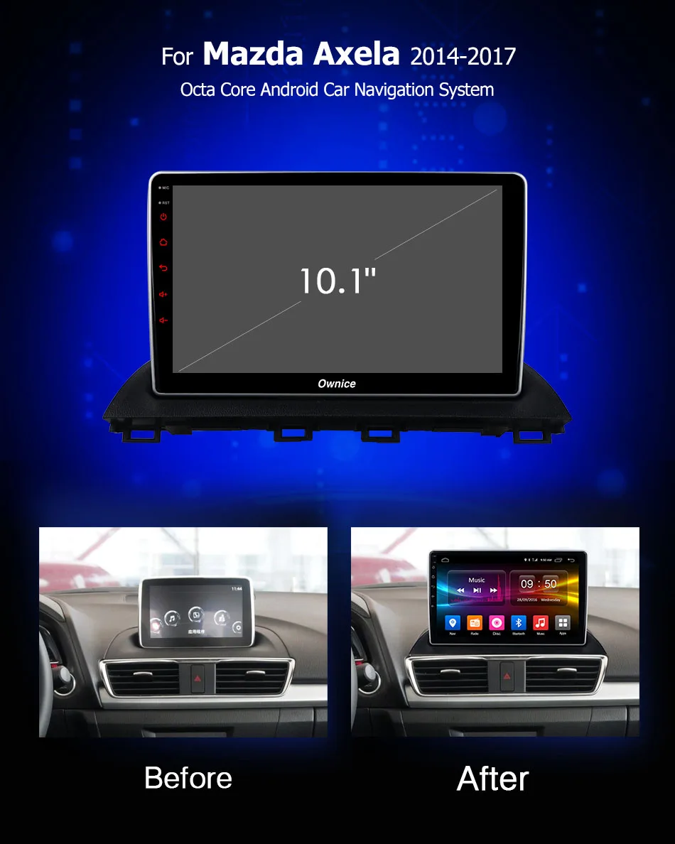 Excellent Android 9.0 Octa 8 Core 10.1" IPS 1 Din 4G+32G Car DVD Player For Mazda 3 Mazda3 Axela 2014 2015 2016 2017 GPS Radio DSP CarPlay 2