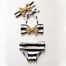 Kids Baby Girl Swimwear Bikini set Striped Bowknot 3pcs Bikini Set Swimwear Swimsuit Swimming Holiday Accessories striped flounce bikini set