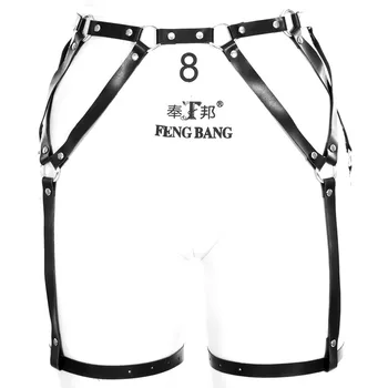 

Leather Body Harness Garter Belt Strap Cage Metal Rivet Chain Full bralette panties Leather Lingerie Punk Gothic Adjust Festival