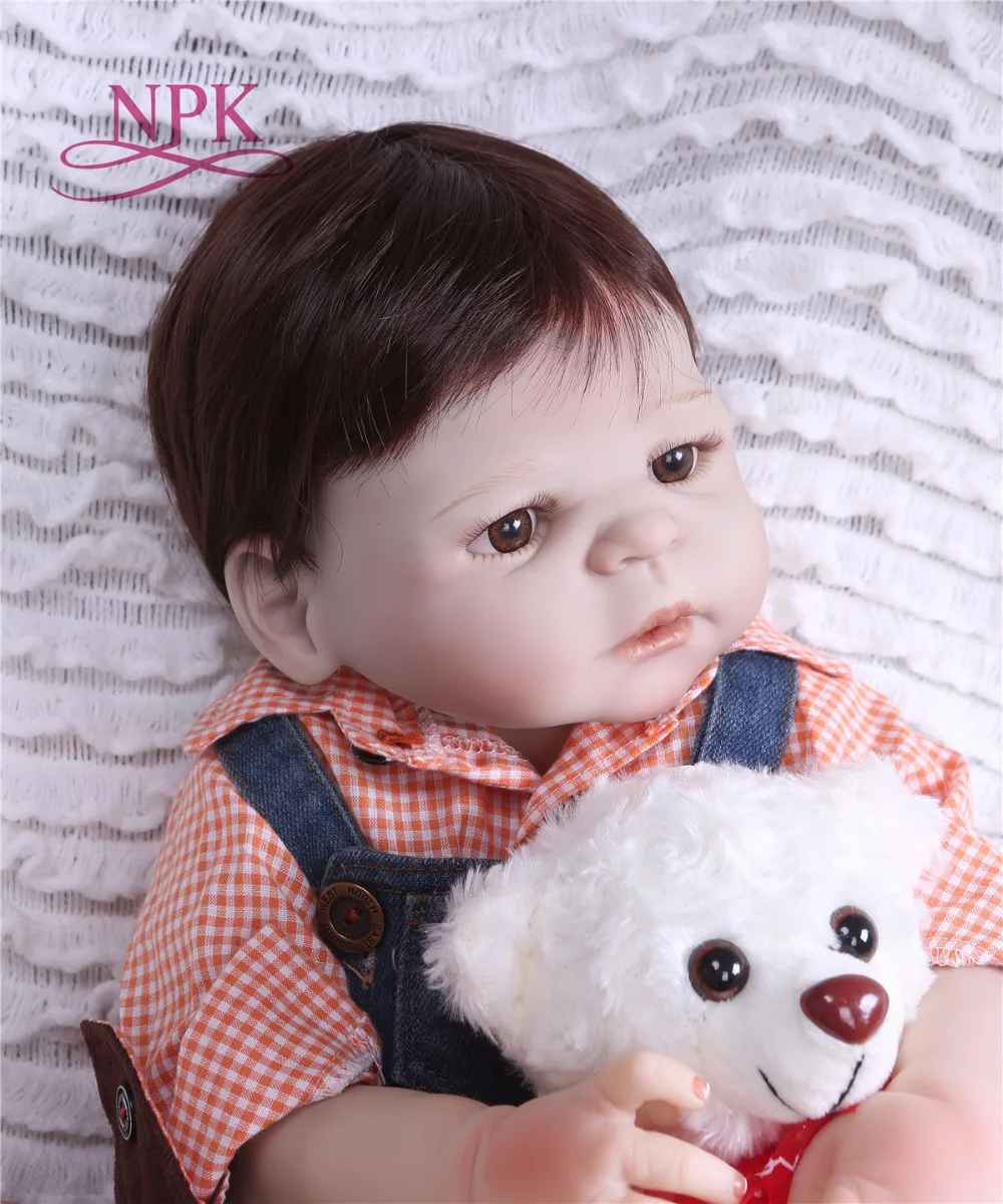 Bebes reborn menino 2" 57 см NPK полный силикон reborn baby boy куклы игрушки для ребенка подарок с медведем плюшевая бутылочка с соской bonecas