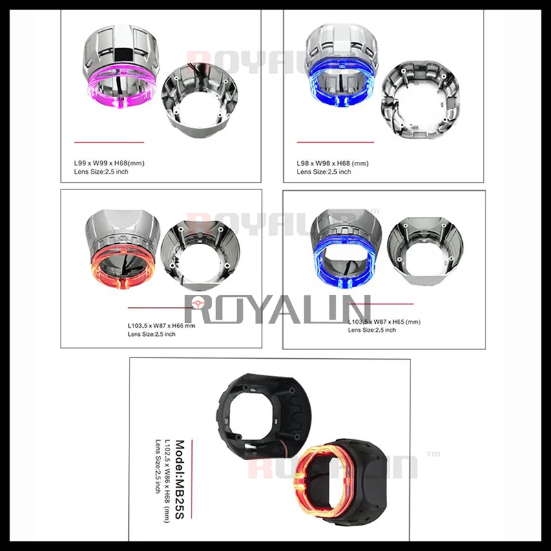 Галогенные линзы ROYALIN H1 для проектора, фары, светодиодный объектив, галогенные кольца, ангельские глазки, кожухи белого, красного, синего цвета для H4, H7, для стайлинга автомобилей, HID лампа