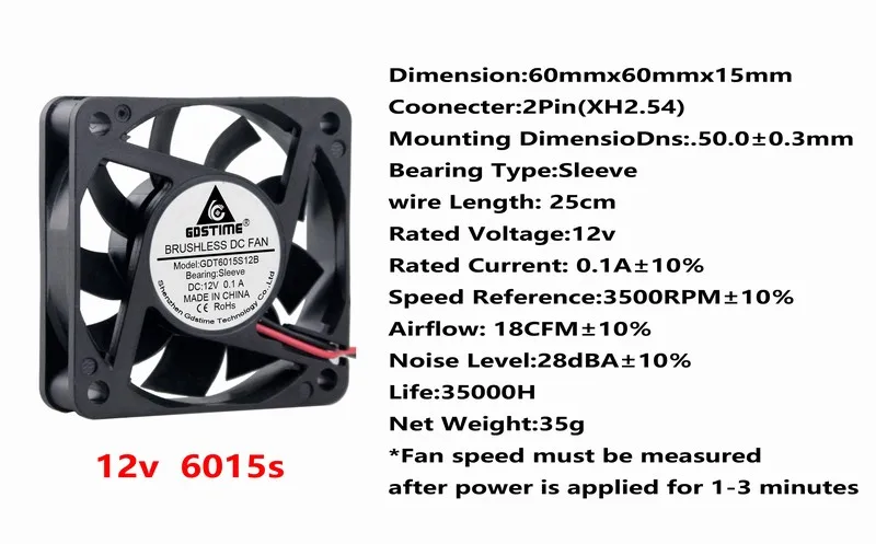 Gdstime 2 шт. 6 см 60 мм x 60 мм x 15 мм DC 12 В 6015 2Pin небольшой двигатель Бесщеточный вентилятор охлаждения 60 мм x 15 мм 0.1A чехол для ПК