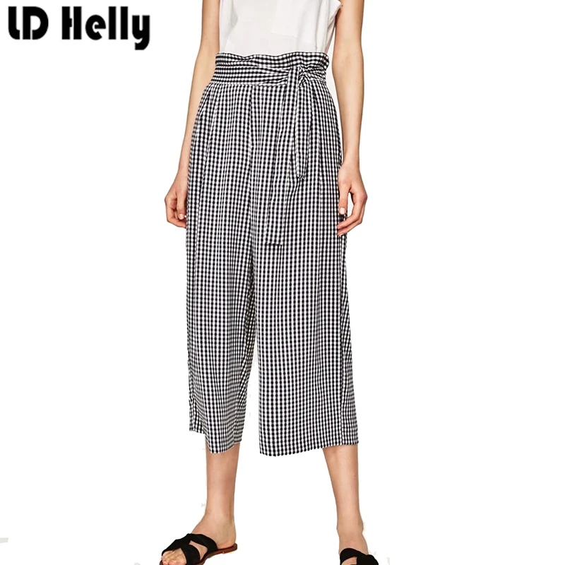Fashion 2017 Women Plaid Pants Wide Leg Pants Female