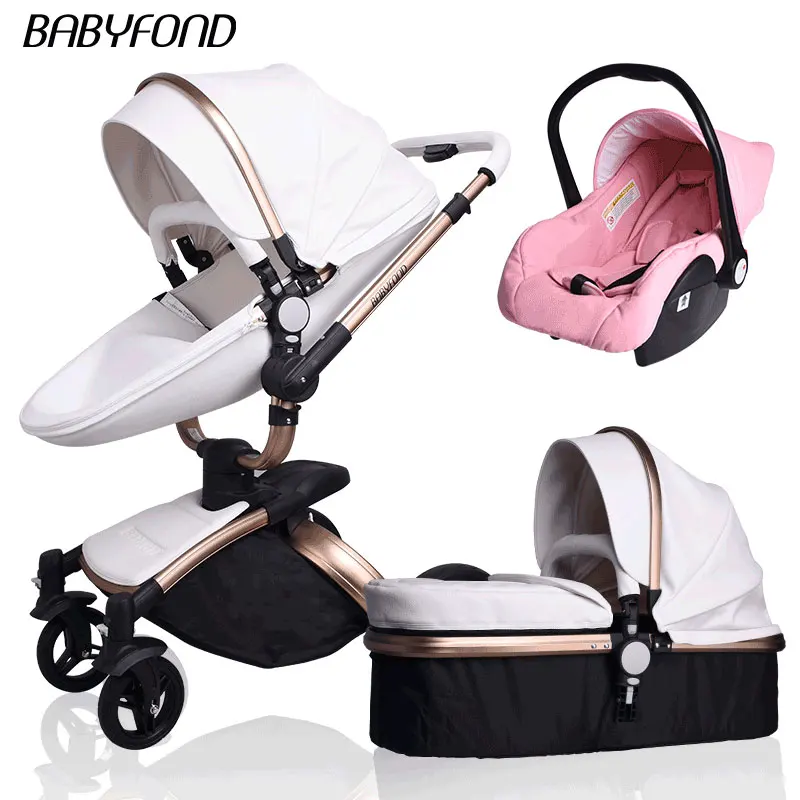 Babyfond, новинка, детская коляска 3 в 1, в серой золотистой раме - Цвет: White D