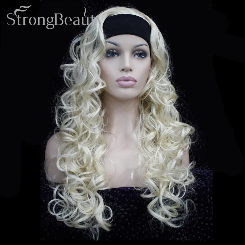 StrongBeauty 26 дюймов синтетический половина парик длинные вьющиеся волосы Искусственные парики с повязкой на голову натуральный с