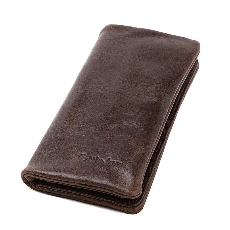 

2019 Vintage Business Men Genuine Leather Cowhide Bag Long Wallet Card Money Holder Clutch Purse Designer Wallets Phone Pocket