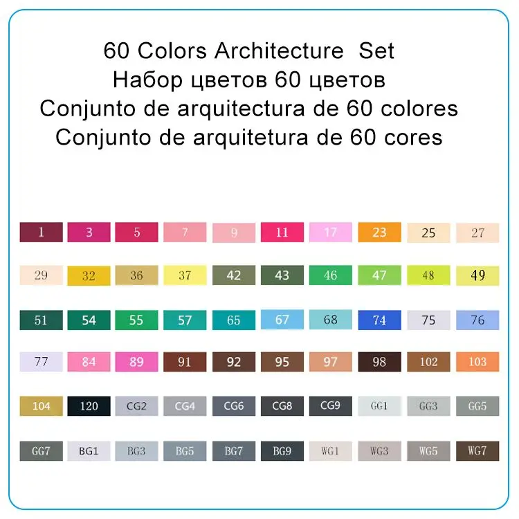 60 Architecture TOUCHNEW 30/40/60/80 Цвета маркер для рисования на спиртовой основе Маркеры Набор ручек для рисования манга двойной головой художественный эскиз маркер ручки для дизайна - Цвет: 60 Architecture