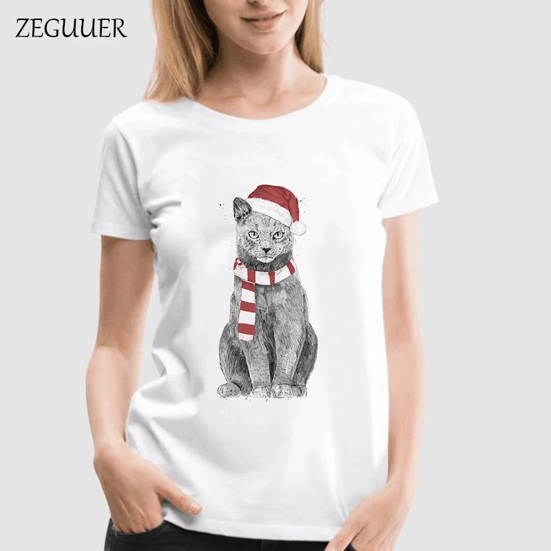 

Christmas Cat T Shirt Funny T Shirts Streetwear Print Womens Clothing Fashion Harajuku Blusas Mujer De Moda 2018 Casual Clothes