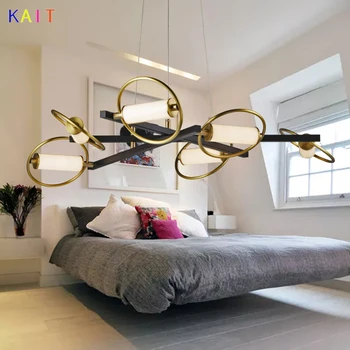 

Creative Cirlce Modern LED Chandelier Black Gold Silver Rings Creative chandeliers ceiling