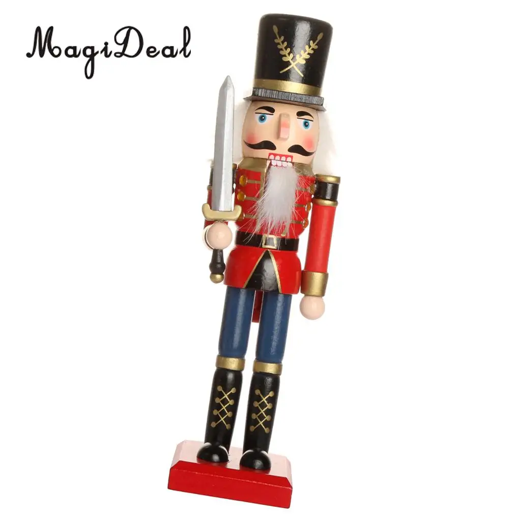 2x 25.5cm Wooden Handmade Nutcracker Soldier Doll Toy Christmas Display Ornaments