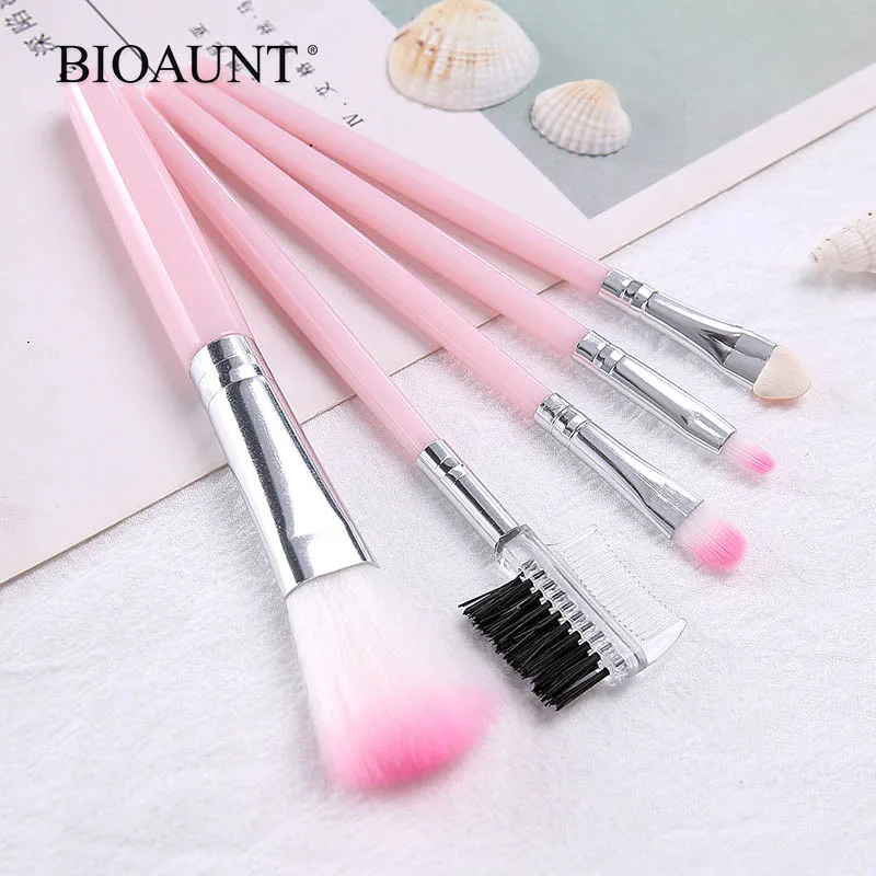 

BIOAUNT 5Pcs Portable Makeup Brushes Set for Beginners Beauty Cosmetic Tools with Eyelashes Eyebrows Eye Shadow Lips and Blushes
