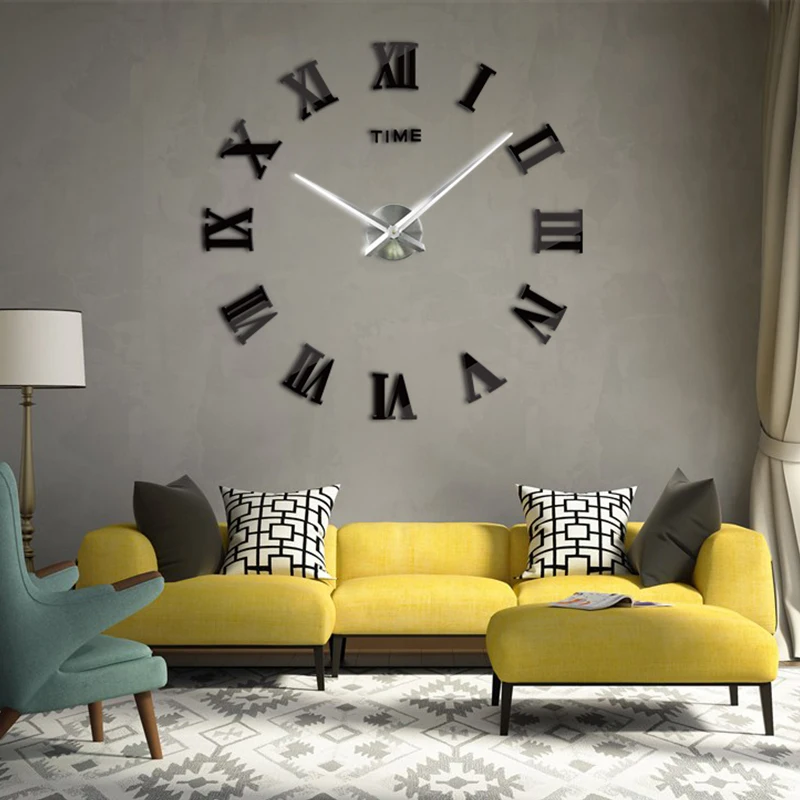 

2019 New 47'' 3d Wall Clock Interesting Diy Home Decor Clocks Roman Numeral Art Wall Sticker Relogio De Parede for Living Room