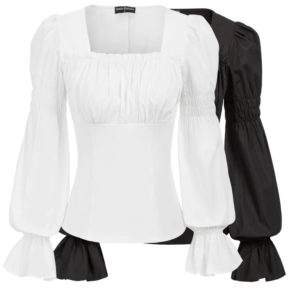  retro blouse Women vintage shirt Steampunk Renaissance Gothic Long Sleeve Square Neck Lolita Tops c