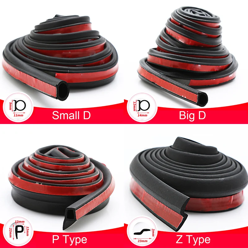 Car Door Seal Strip Stickers Anti-Dust Soundproof Sealing Big D Z P Type Noise Insulation Car Accessories Goods 4Meter